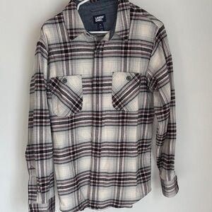 Lands' End Cream and Black Plaid Shirt